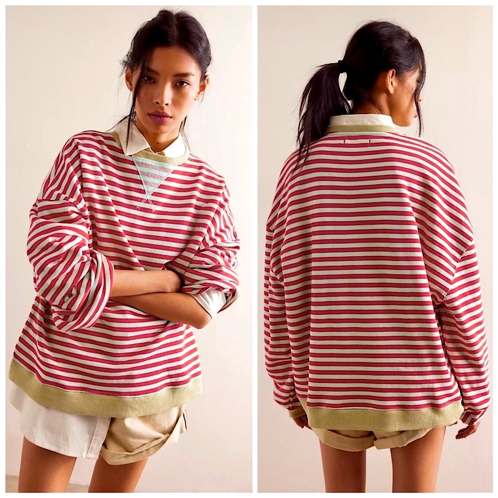 Free People Striped Red and Cream Sweatshirt